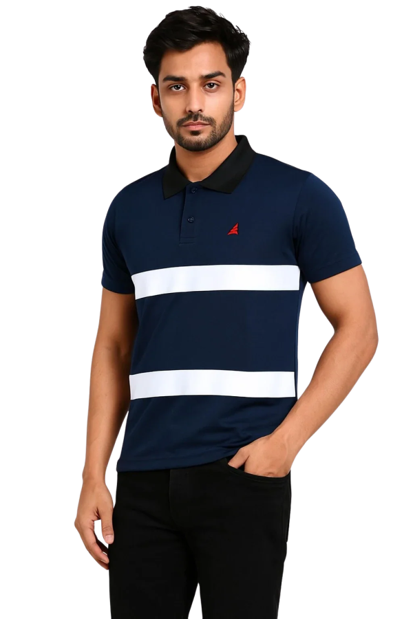reflecto dry fit polo blue & white striped polyester