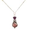 92.5 sterling silver designer necklace adorn with a designer pendant with two purple & peach colored studded amethyst & rhodochrosite natural gemstones