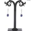 925 sterling silver oval shaped natural blue lapis gemstone studded vintage designer earrings with fish hook