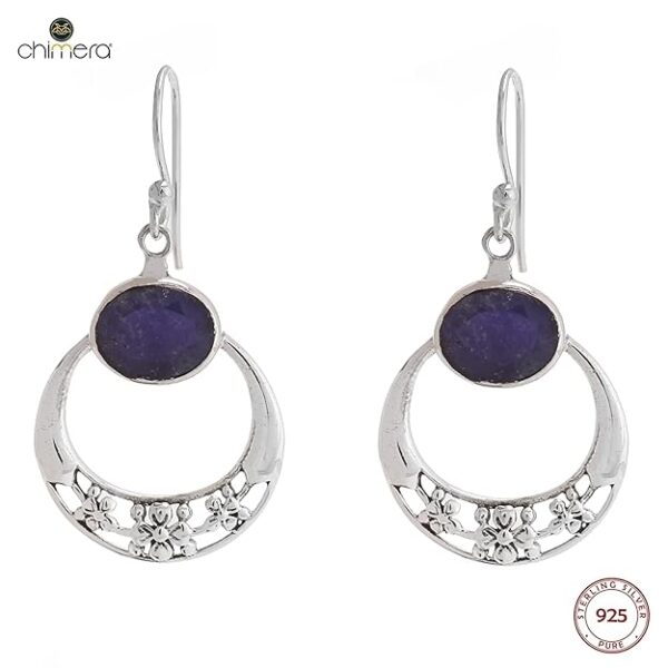 92.5 sterling silver stylish & elegant designer earrings studded with natural iolite gemstones