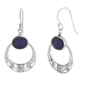 92.5 sterling silver stylish & elegant designer earrings studded with natural iolite gemstones