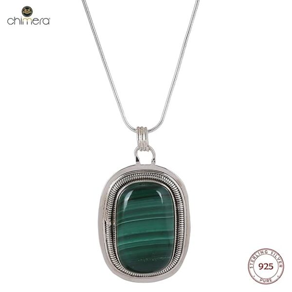 92.5 sterling silver designer necklace adorned with a designer pendant coloured studded natural malachite gemstones ii gift for her ii