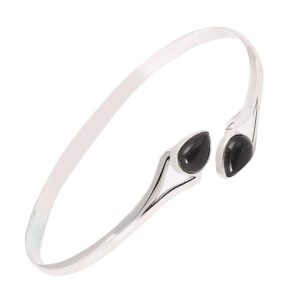 92.5 sterling silver bangle bracelet with elegantly designed natural black onyx gemstones aesthetically crafted on either ends of the bangle perfect for both women & girls