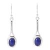 925 sterling silver oval shaped natural blue lapis gemstone studded vintage designer earrings with fish hook