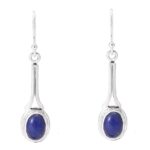 925 sterling silver oval shaped natural blue lapis gemstone studded vintage designer earrings with fish hook
