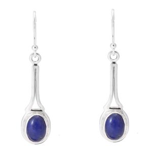 Home - Octablanca 925 sterling silver oval shaped natural blue lapis gemstone studded vintage designer earrings with fish hook