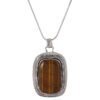 92.5 sterling silver designer necklace adorned with a designer pendant colored studded natural tiger eye gemstones
