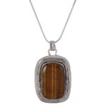 92.5 sterling silver designer necklace adorned with a designer pendant colored studded natural tiger eye gemstones