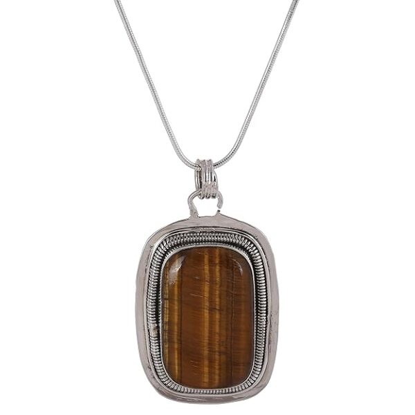 92.5 sterling silver designer necklace adorned with a designer pendant colored studded natural tiger eye gemstones
