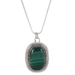 92.5 sterling silver designer necklace adorned with a designer pendant coloured studded natural malachite gemstones ii gift for her ii