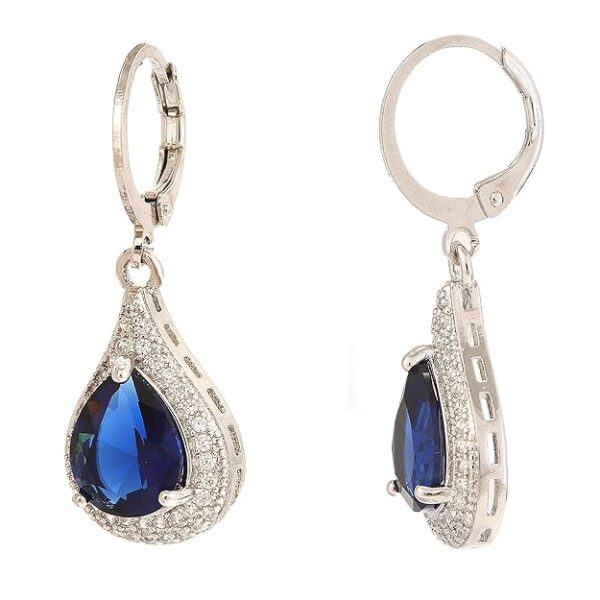 silver plated blue stone studded with crystals earrings for women & girls