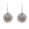 stylish 925 sterling silver dangle & drop elegant earrings studded with aesthetically designed round shaped beige natural gemstone for women and girls