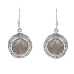 stylish 925 sterling silver dangle & drop elegant earrings studded with aesthetically designed round shaped beige natural gemstone for women and girls