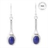 925 sterling silver oval shaped natural blue lapis gemstone studded vintage designer earrings with fish hook
