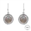 stylish 925 sterling silver dangle & drop elegant earrings studded with aesthetically designed round shaped beige natural gemstone for women and girls