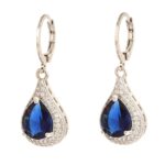 silver plated blue stone studded with crystals earrings for women & girls