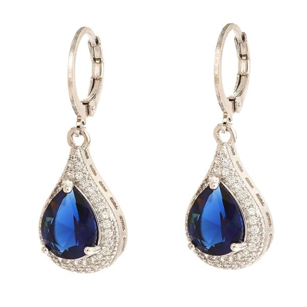 silver plated blue stone studded with crystals earrings for women & girls