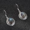 stylish 925 sterling silver dangle & drop elegant earrings studded with aesthetically designed round shaped beige natural gemstone for women and girls