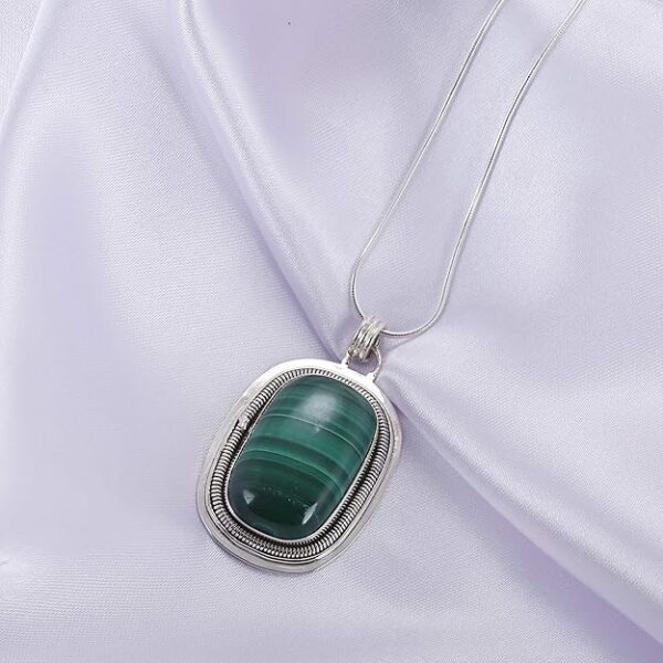 92.5 sterling silver designer necklace adorned with a designer pendant coloured studded natural malachite gemstones ii gift for her ii