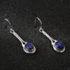 925 sterling silver oval shaped natural blue lapis gemstone studded vintage designer earrings with fish hook