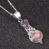 92.5 sterling silver designer necklace adorn with a designer pendant with two purple & peach colored studded amethyst & rhodochrosite natural gemstones